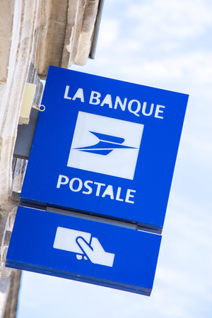 Niort, France - July 23 2015: sign representing the logo of the "banque postale" wich is the French post office related to banking servicesのeditorial素材