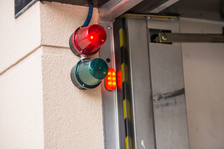 Closeup on automatic garage doors opening for a carの写真素材