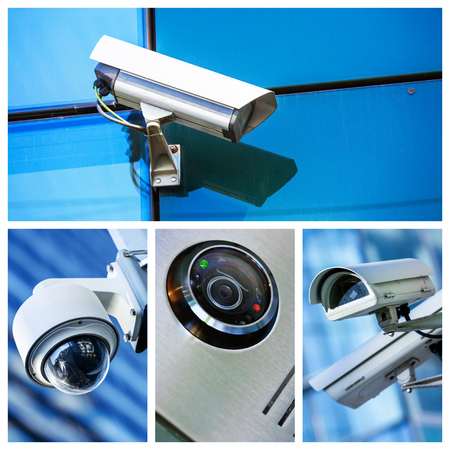 set of closeup security camera in various situationの写真素材