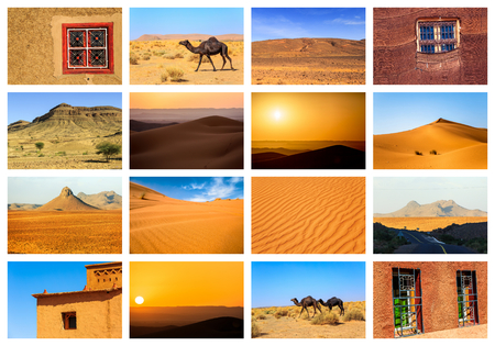 Collage of beautiful landscapes of the Moroccan desert. Adventure conceptの写真素材