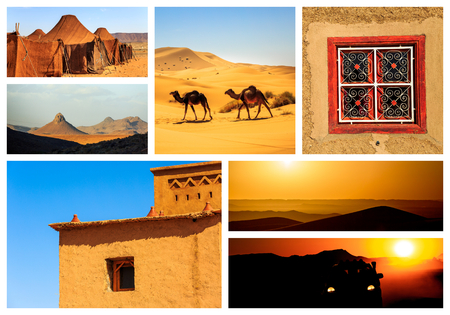Collage of beautiful landscapes of the Moroccan desert. Adventure conceptの写真素材