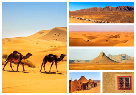 Collage of beautiful landscapes of the Moroccan desert. Adventure conceptの写真素材