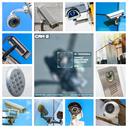 set of closeup security camera in various situationの写真素材