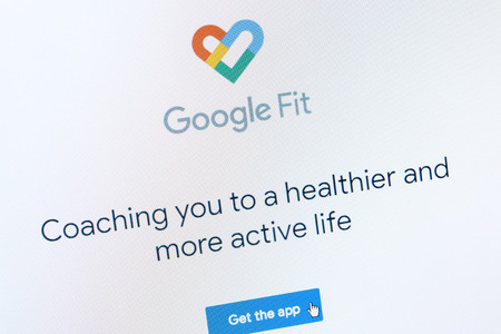 Benon, France - January 14, 2019: Screenshot of promotion page of Google Fit app. The app is a...