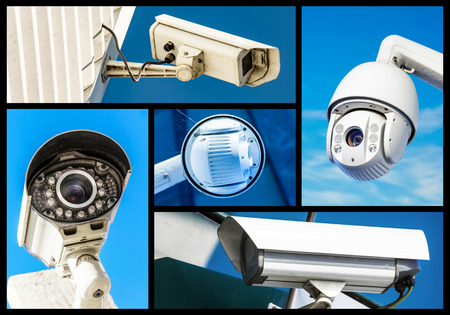 set of closeup security camera in various situation