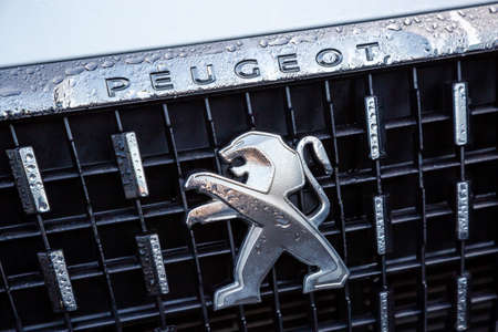 Cognac, France - February 21, 2020:close-up of the logo placed on the front bumper of the white Peugeot SUV carのeditorial素材