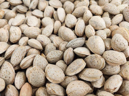 Assortment of fresh and delicious almonds in a supermarket
