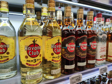 Illustrative editorial image of bottles of Havana Club rum for sale at French supermarketのeditorial素材
