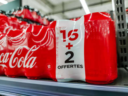Puilboreau, France - October 14, 2020: Coca Cola brand soft drink on display for sell at a...