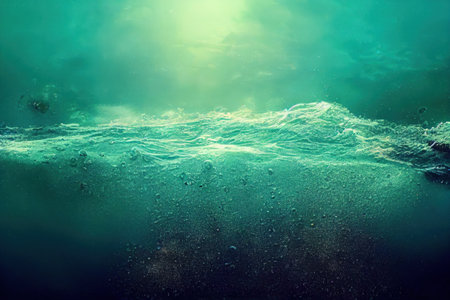 closeup on waste and human pollution at the bottom of the ocean. Generative AIの素材