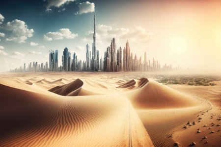 Global warming concept. cracked ground under hot sunset, drought cracked desert landscape. Generative AIの素材