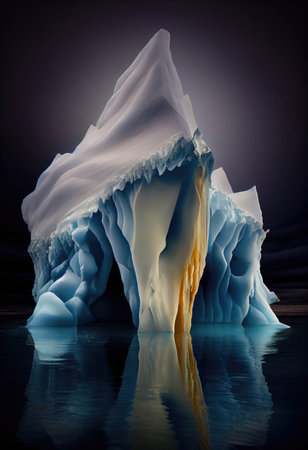 Massive piece of iceberg floating on the water with the submerged part visible. Generative AIの素材