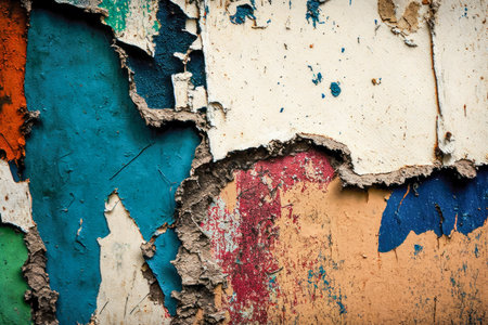 Closeup on old paintings cracked on a cement wall.generative AIの素材