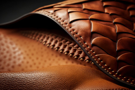 Luxurious background, in a real leather of brown color. Closeup view,generative AIの素材