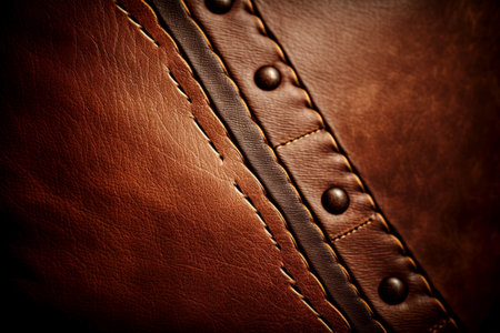 Luxurious background, in a real leather of brown color. Closeup view,generative AIの素材