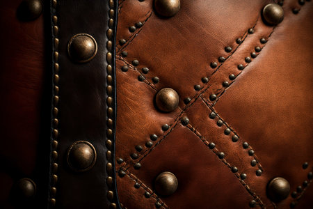 Luxurious background, in a real leather of brown color. Closeup view,generative AIの素材