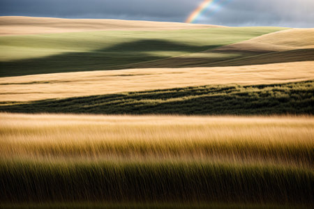 A meadow of grass each blade an individual rainbowの素材