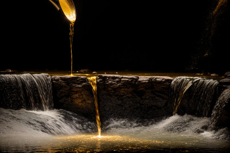 A goldsmith s crucible melting into a waterfall of liquid goldの素材