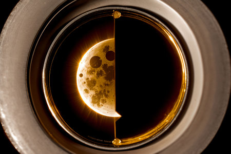 A flipped coin transforming into a solar eclipseの素材