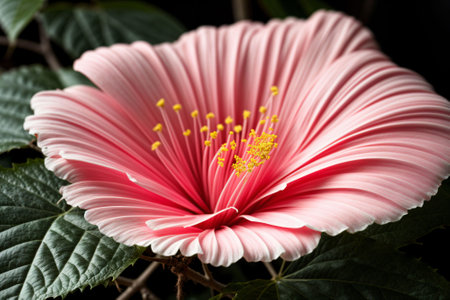 A hibiscus bloom opening in the early morning lightの素材