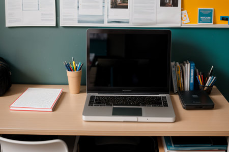 A lone student s desk cluttered with ideas and caffeineの素材