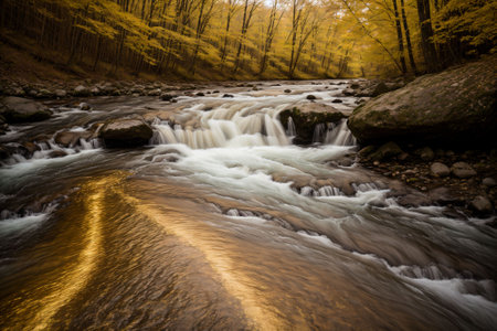 A meandering river filled with liquid goldの素材
