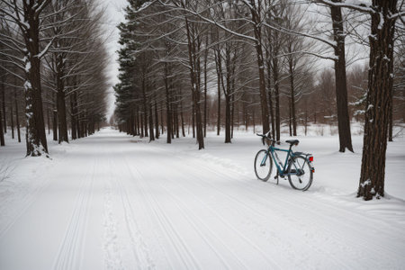 A lone bicycle in the snow a symbol of resilienceの素材