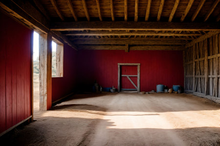 A rustic barn its red paint faded and peelingの素材