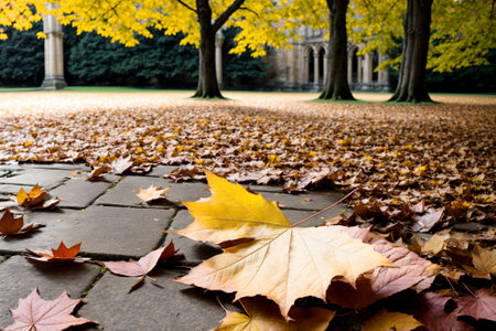 A rustling autumn leaf falling in the ancient college quadの素材
