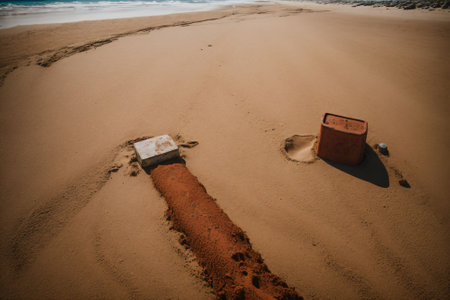 A rusted anchor half buried in the sand a memory of past voyagesの素材