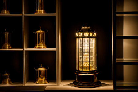 A trophy in a display case shining as a lighthouseの素材
