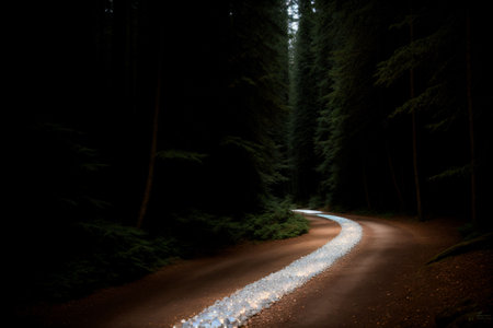 A path of shimmering moonstones leading through a midnight forestの素材