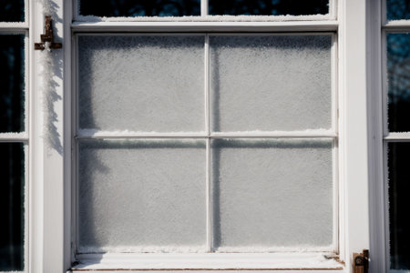 Intricate frost patterns on a forgotten windowの素材