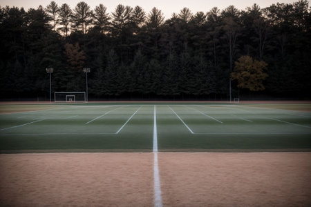 An empty sports field at dawn whispering tales of triumphの素材