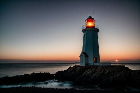 The ghostly glow of an abandoned lighthouse at duskの素材