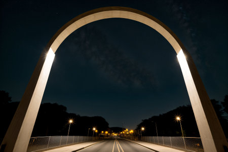 A street lamp s light bending into an arch of shimmering starsの素材