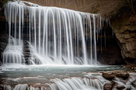 An icicle melting into a waterfallの素材