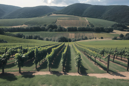 Lush vineyard under the bright summer sunの素材