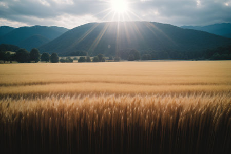 Sun shining on a ripe field of wheatの素材