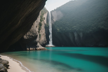 A secluded cove with crystal clear waterの素材