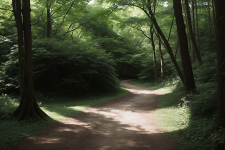 Detail of a leafy path in a forestの素材
