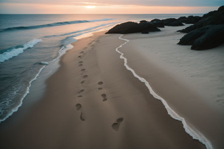 A sandy beach path leading to the seaの素材