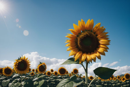 Detail of a bright sunflower under the summer sunの素材