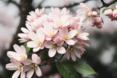 Close-up of a cherry tree in full blossomの素材