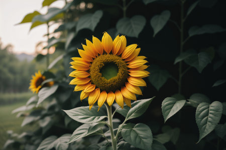 Close-up of a sunflower in the morning lightの素材