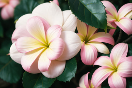 Close-up of a pink frangipani flower in bloomの素材