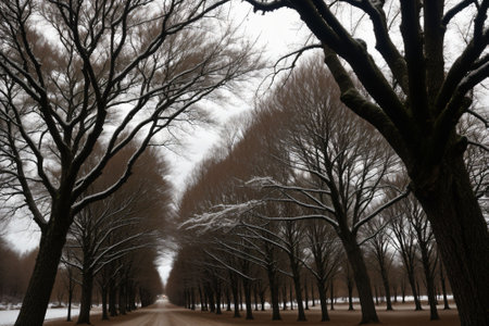 Bare branches under a grey winter skyの素材