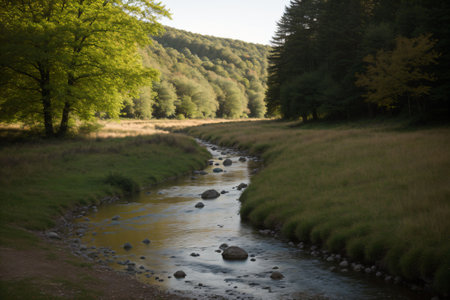 Detail of a brook flowing through a meadowの素材