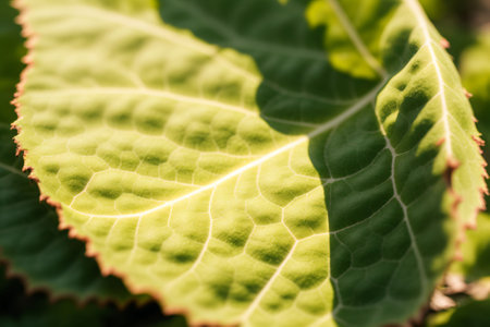 Close-up of a leaf uncurling in the sunlightの素材