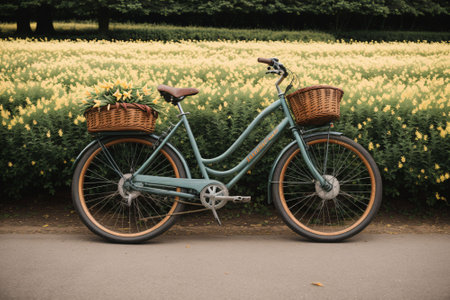 A vintage bike with a basket of fresh daffodilsの素材